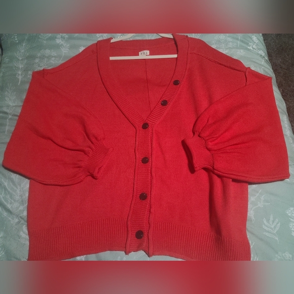 New POL loose fit button cardigan balloon sleeve sz XL red - Picture 10 of 10
